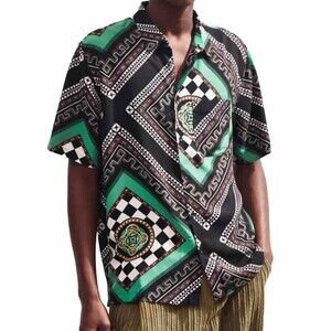 Urban Outfitters Men’s L Button Shirt Short Sleeve Casino Royal Scarf Print EUC